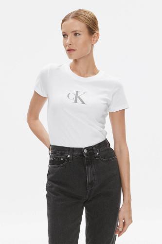 Calvin Klein γυναικείο T-shirt μονόχρωμο με monogram logo print Slim Fit - J20J222961 Λευκό